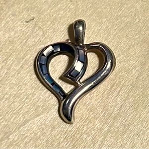 Sterling silver heart pendant inlaid with abalone chips - stamped 925